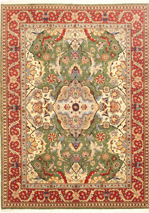 Tabriz Green Hand Knotted 86 X 118 Area Rug 100-10543 Image 0