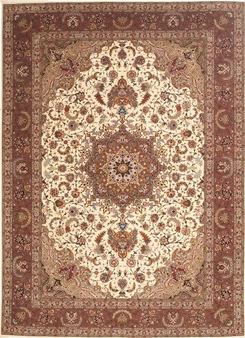 Tabriz Beige Hand Knotted 83 X 115 Area Rug 100-10580 Image 0