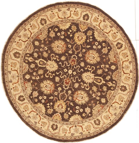 Chobi Brown Round Hand Knotted 80 X 80  Area Rug 100-10586 Image 0