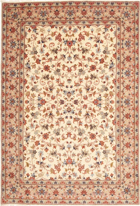 Kashan Cream Hand Knotted 56 X 80  Area Rug 100-10636 Image 0