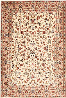 Kashan Cream Hand Knotted 5'6" X 8'0"  Area Rug 100-10636