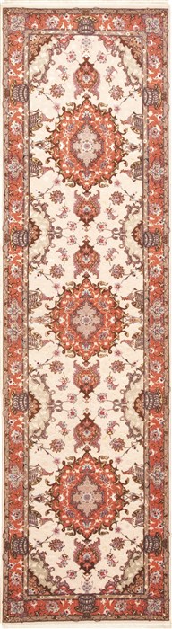 Tabriz Beige Runner Hand Knotted 28 X 100  Area Rug 100-10724 Image 0