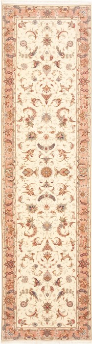 Tabriz Beige Runner Hand Knotted 26 X 99  Area Rug 100-10725 Image 0