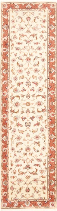 Tabriz Beige Runner Hand Knotted 26 X 96  Area Rug 100-10727 Image 0