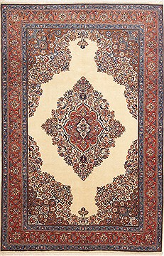 Persian sarouk Beige Rectangle 7x10 ft Wool Carpet 10748