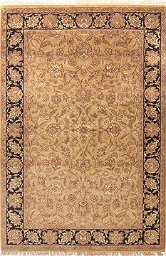 Indian Jaipur Beige Rectangle 6x9 ft Wool Carpet 10796