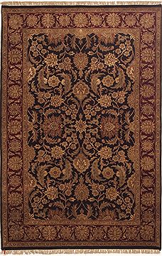 Indian Jaipur Black Rectangle 6x9 ft Wool Carpet 10818