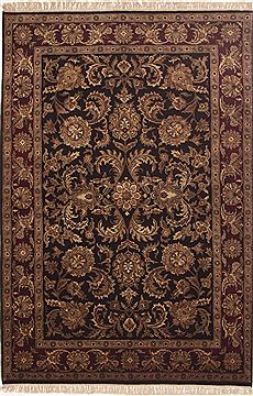 Indian Jaipur Black Rectangle 6x9 ft Wool Carpet 10819