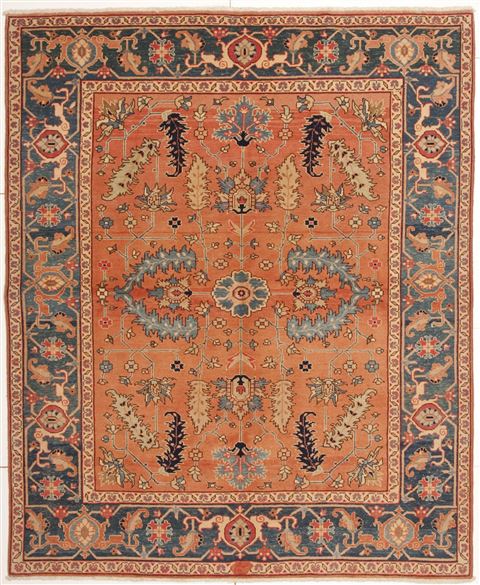 Pishavar Orange Square Hand Knotted 68 X 83  Area Rug 100-10830 Image 0