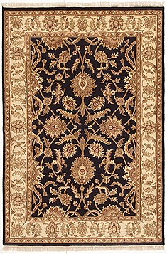 Indian Jaipur Black Rectangle 6x9 ft Wool Carpet 10839