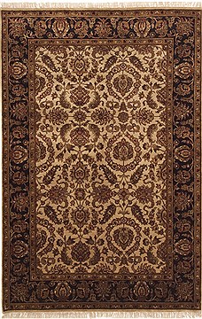 Indian Jaipur Beige Rectangle 6x9 ft Wool Carpet 10848