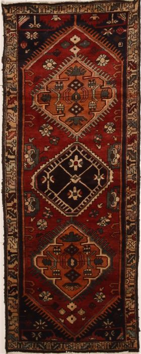 Hamedan Red Runner Hand Knotted 34 X 91  Area Rug 100-10863 Image 0