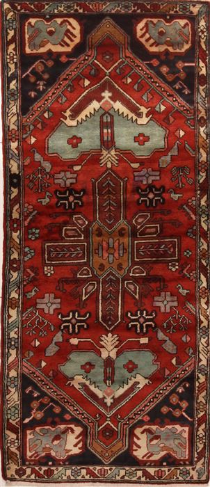 Hamedan Red Runner Hand Knotted 39 X 93  Area Rug 100-10867 Image 0