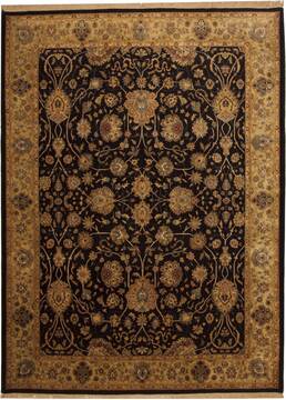 Indian Jaipur Black Rectangle 9x12 ft Wool Carpet 10969