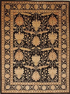 Pakistani Pishavar Black Rectangle 9x12 ft Wool Carpet 10985