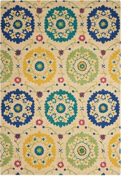Nourison SUZANI Beige Rectangle 5x7 ft Wool Carpet 104229