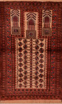 Baluch Beige Hand Knotted 3'0" X 4'8"  Area Rug 100-105909