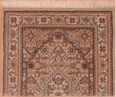 Indo-Persian Beige Square Hand Knotted 1'6" X 2'1"  Area Rug 100-108993