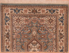Indo-Persian Green Square Hand Knotted 1'6" X 2'1"  Area Rug 100-108994