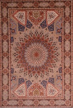 Persian Tabriz Beige Rectangle 7x10 ft wool and silk Carpet 109044