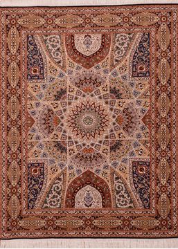 Persian Tabriz Beige Rectangle 5x7 ft wool and silk Carpet 109045
