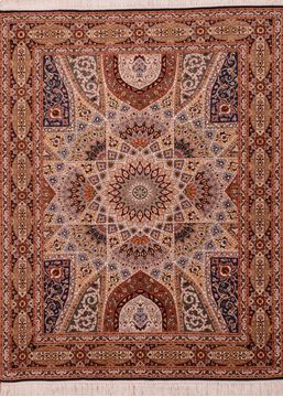 Persian Tabriz Beige Rectangle 5x7 ft wool and silk Carpet 109045