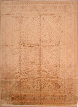 Persian Kashan Beige Rectangle 10x13 ft Wool Carpet 109118