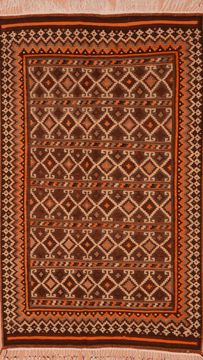 Afghan Kilim Brown Rectangle 5x8 ft Wool Carpet 109123