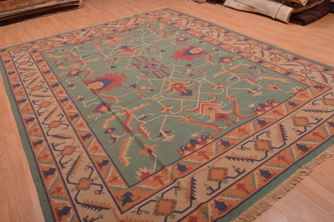 Kilim Green Hand Woven 90 X 117 Area Rug 100-109131 Image 3