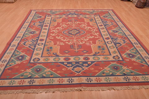 Kilim Red Hand Woven 79 X 99 Area Rug 100-109132 Image 10