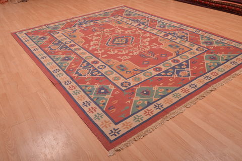 Kilim Red Hand Woven 79 X 99 Area Rug 100-109132 Image 11