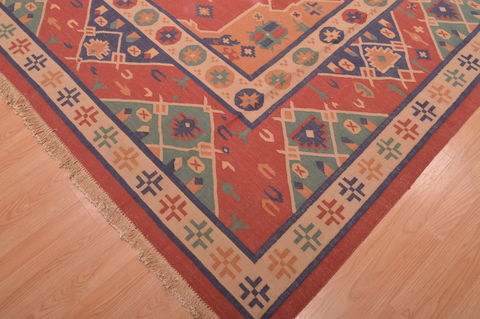 Kilim Red Hand Woven 79 X 99 Area Rug 100-109132 Image 13