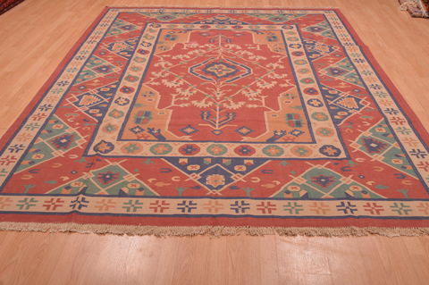 Kilim Red Hand Woven 79 X 99 Area Rug 100-109132 Image 1