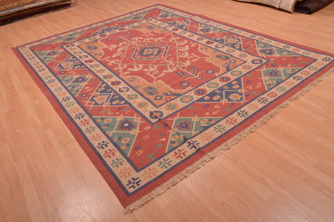 Kilim Red Hand Woven 79 X 99 Area Rug 100-109132 Image 9