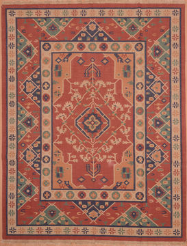 Indian Kilim Red Rectangle 8x10 ft Wool Carpet 109132