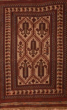 Afghan Kilim Brown Rectangle 5x8 ft Wool Carpet 109136