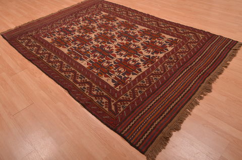 Kilim Red Hand Knotted 59 X 86 Area Rug 100-109146 Image 3