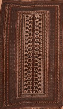 Afghan Kilim Brown Rectangle 5x8 ft Wool Carpet 109148