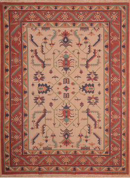 Indian Kilim Red Rectangle 9x12 ft Wool Carpet 109149