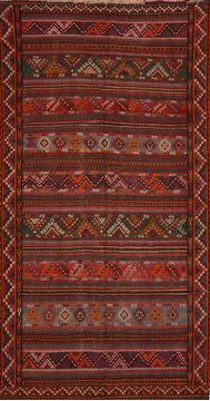 Afghan Kilim Brown Runner 6 to 9 ft Wool Carpet 109152