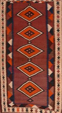 Kilim Red Hand Knotted 4'1" X 8'2"  Area Rug 100-109165