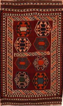 Afghan Kilim Brown Rectangle 5x8 ft Wool Carpet 109172