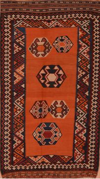 Afghan Kilim Brown Rectangle 5x8 ft Wool Carpet 109174