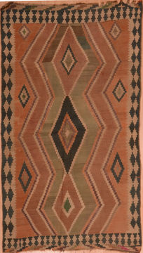 Afghan Kilim Brown Rectangle 5x8 ft Wool Carpet 109179