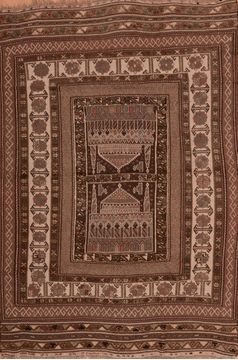 Afghan Kilim Beige Rectangle 5x8 ft Wool Carpet 109187