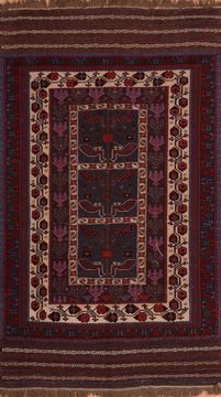 Afghan Baluch Blue Rectangle 5x8 ft Wool Carpet 109193