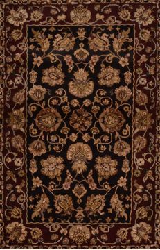 Indian Jaipur Black Rectangle 3x5 ft Wool Carpet 109199