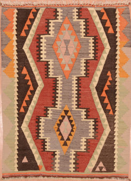Afghan Kilim Red Rectangle 3x4 ft Wool Carpet 109231