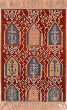 Kilim Red Flat Woven 3'6" X 5'0"  Area Rug 100-109232