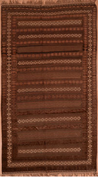 Afghan Kilim Brown Rectangle 7x10 ft Wool Carpet 109239